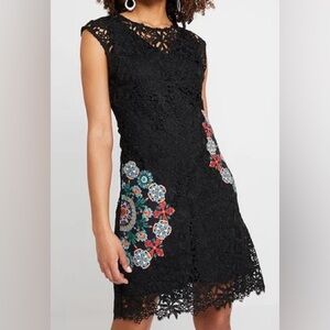 Desigual Black Lace Dress with Floral Accents